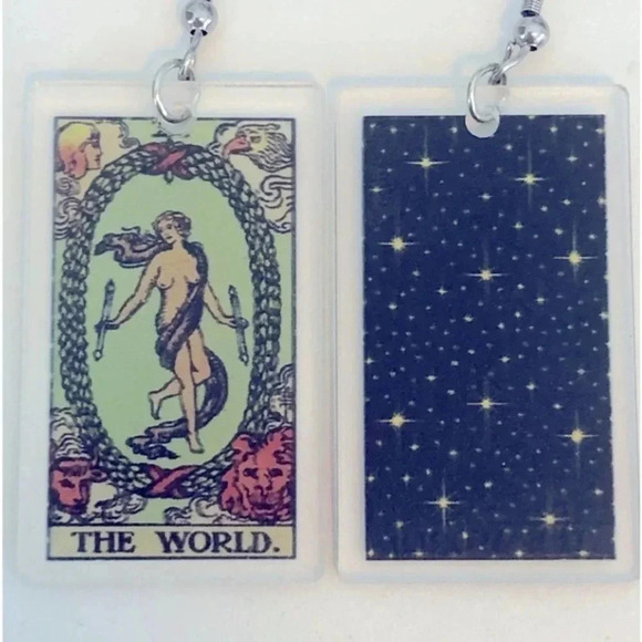 “The World” Tarot Card Handmade Drop Earrings - Picture 3 of 5